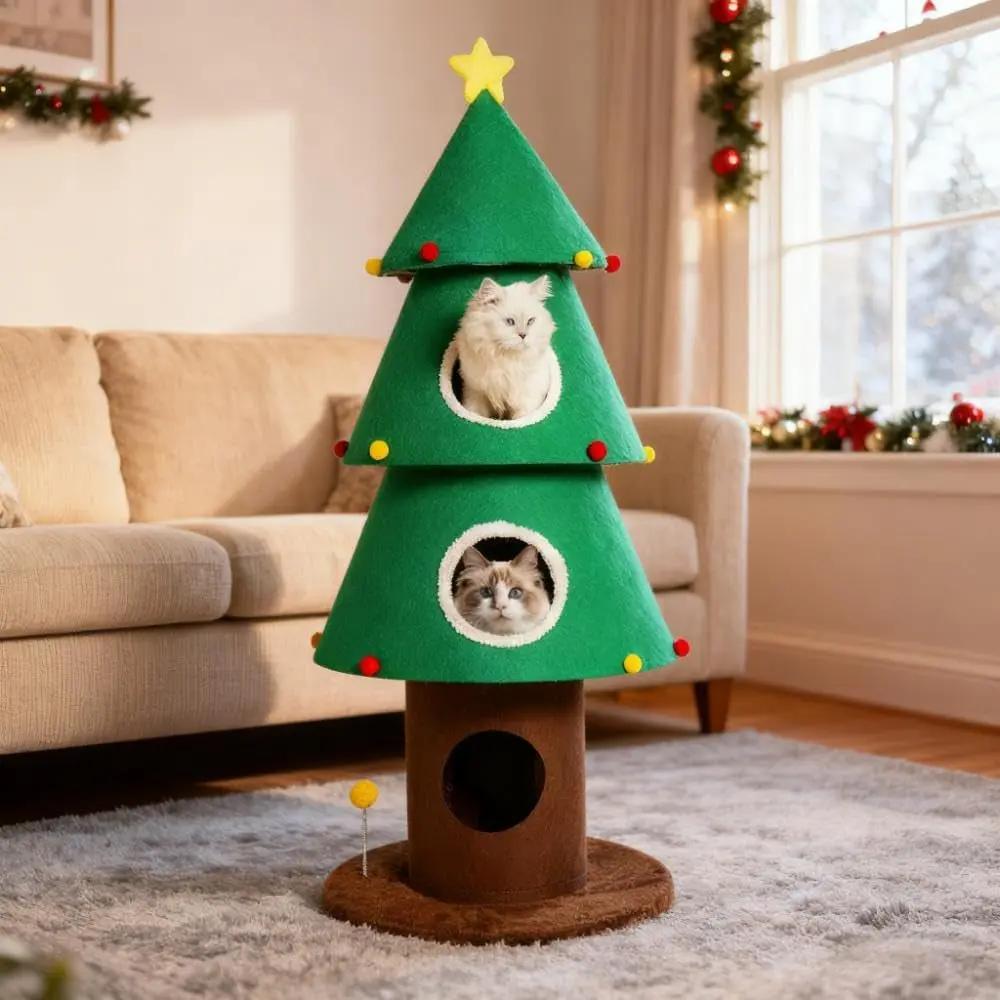 Christmas Cat Tree with 3 Condos, 59" Stable Cat Tower for Indoor Cats