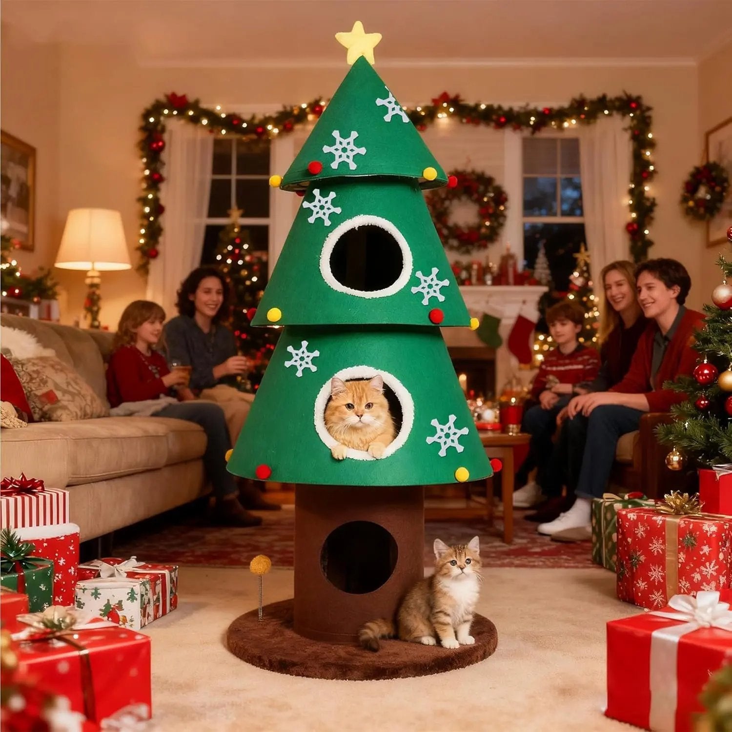 Christmas Cat Tree with 3 Condos, 59" Stable Cat Tower for Indoor Cats Default Title