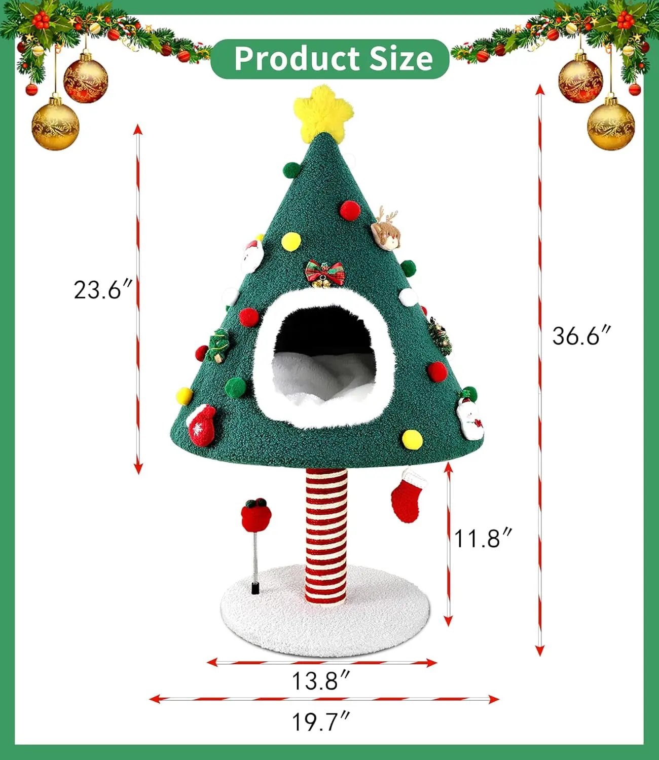 Christmas Cat Tree with Condo & Scratching Post – Holiday Cat Tower Play House