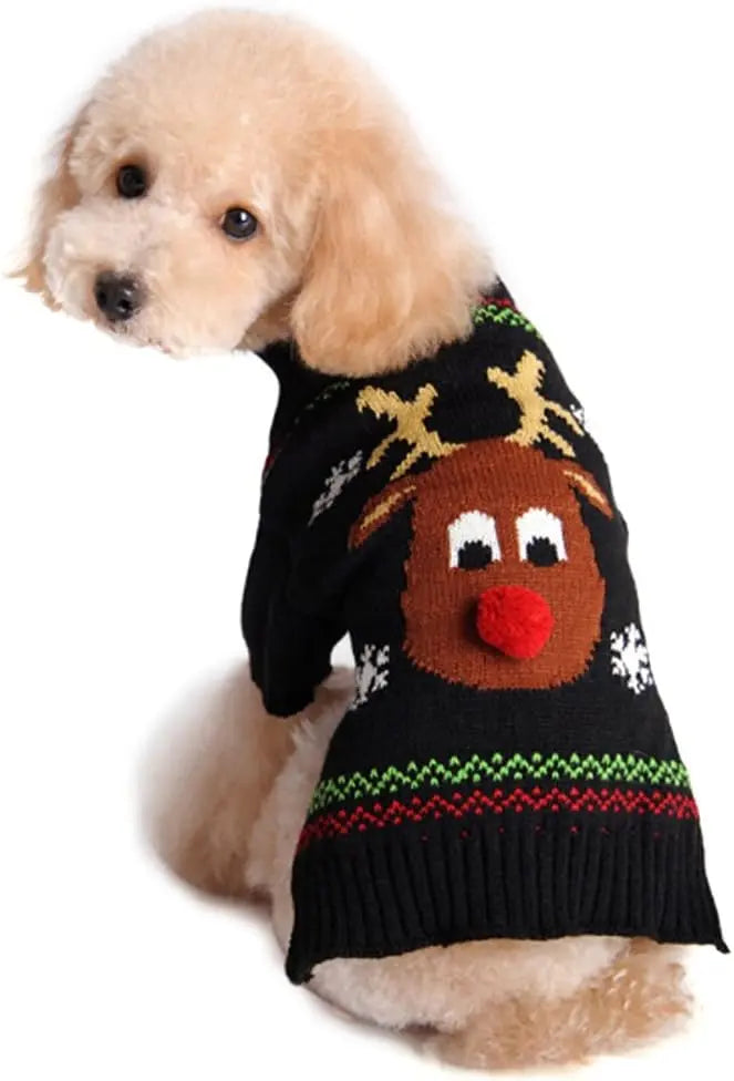 Christmas Dog Sweater – Various Patterns Knit Holiday Pet Clothes XS–3XL 7-Red Nose