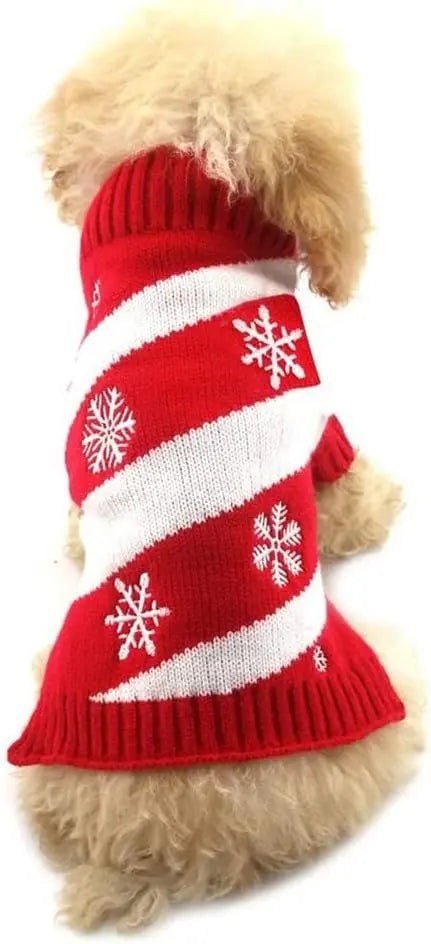 Christmas Dog Sweater – Various Patterns Knit Holiday Pet Clothes XS–3XL 6-Red Snowflake