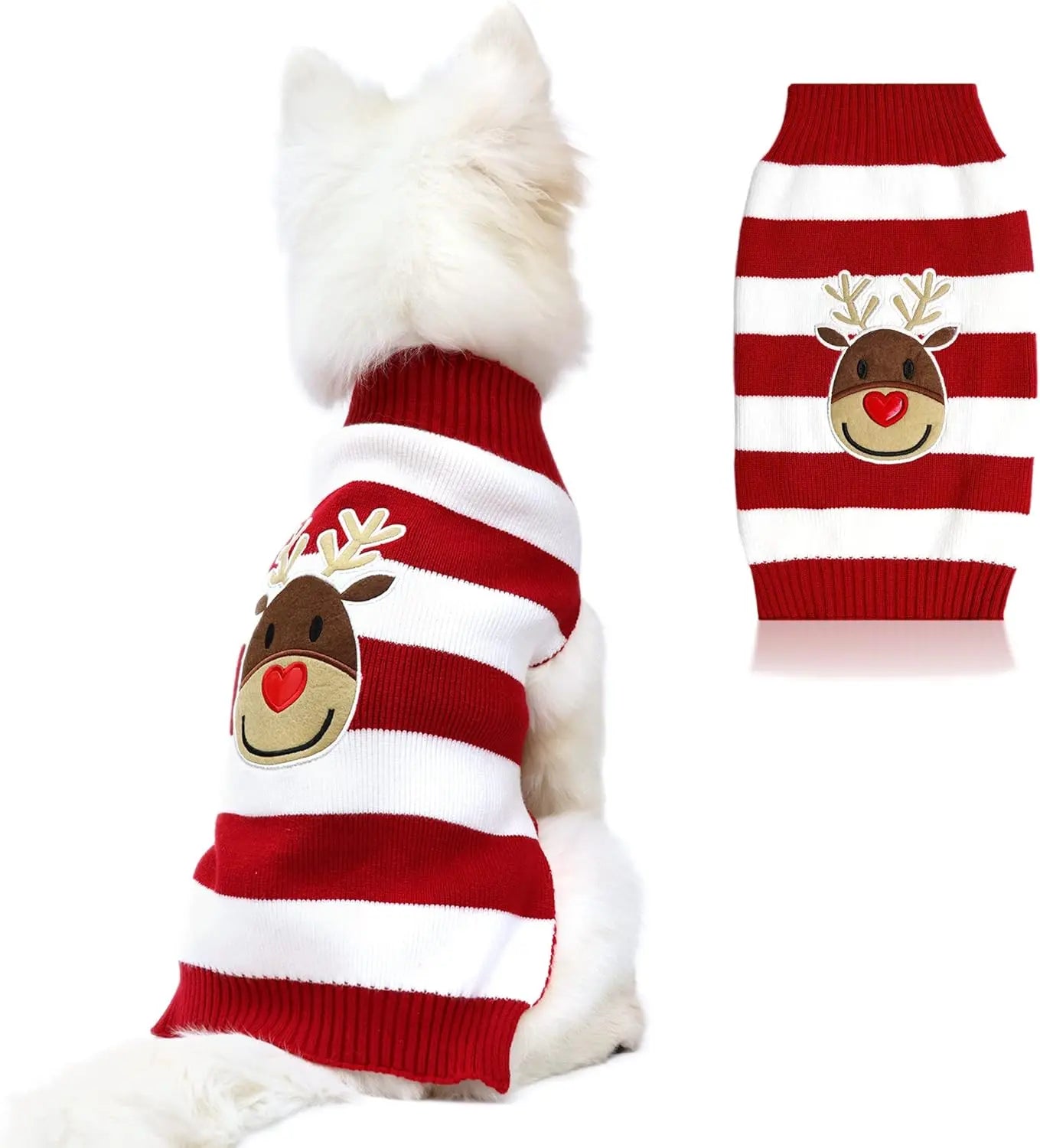 Christmas Dog Sweater – Various Patterns Knit Holiday Pet Clothes XS–3XL 2-Red Deer