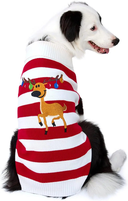 Christmas Dog Sweater – Various Patterns Knit Holiday Pet Clothes XS–3XL 4-Red Fawn