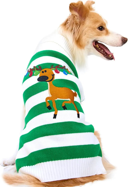 Christmas Dog Sweater – Various Patterns Knit Holiday Pet Clothes XS–3XL 5-Green Fawn