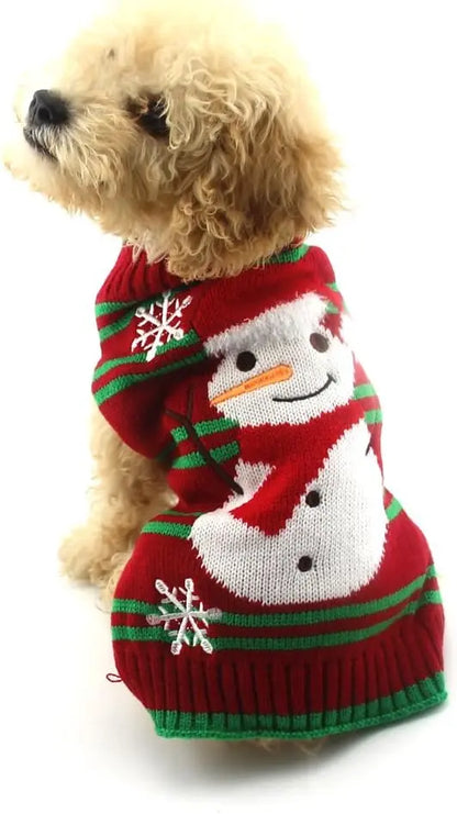 Christmas Dog Sweater – Various Patterns Knit Holiday Pet Clothes XS–3XL 1-Red Snowman