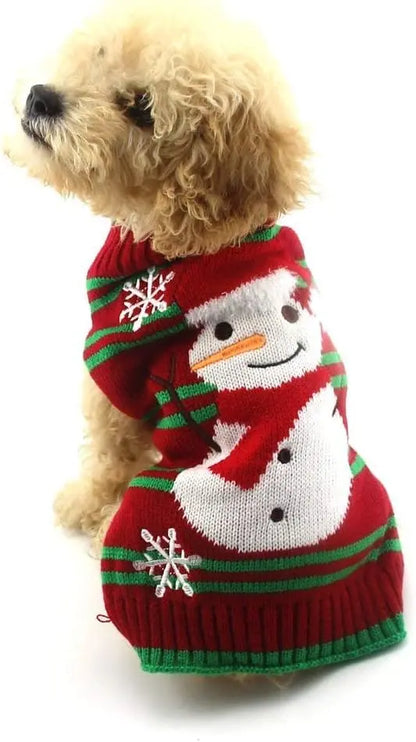 Christmas Dog Sweater – Various Patterns Knit Holiday Pet Clothes XS–3XL 1-Red Snowman