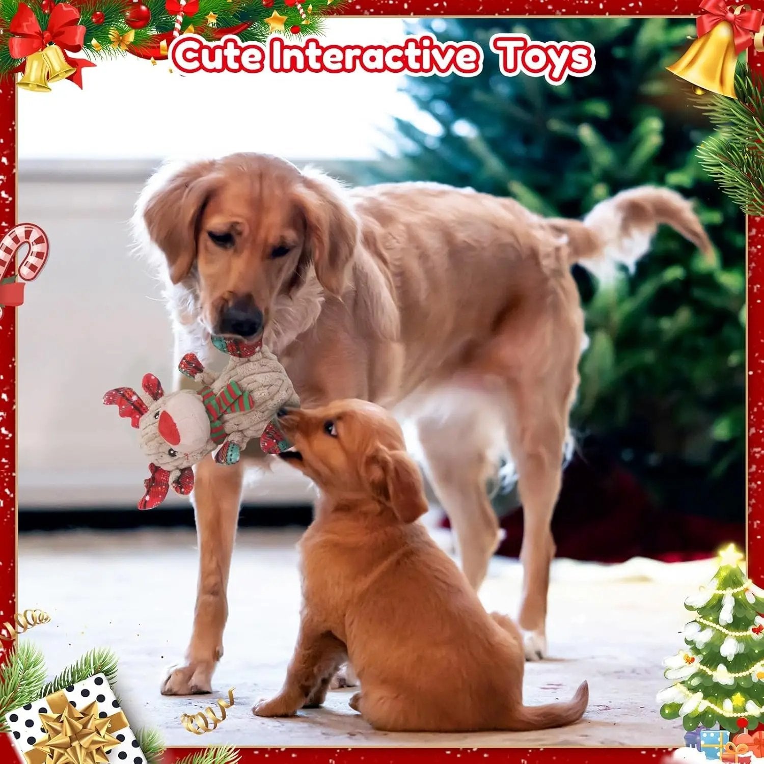 Reindeer Squeaky Christmas Dog Toy with Crinkle, Plush Chew Toy for All Dogs