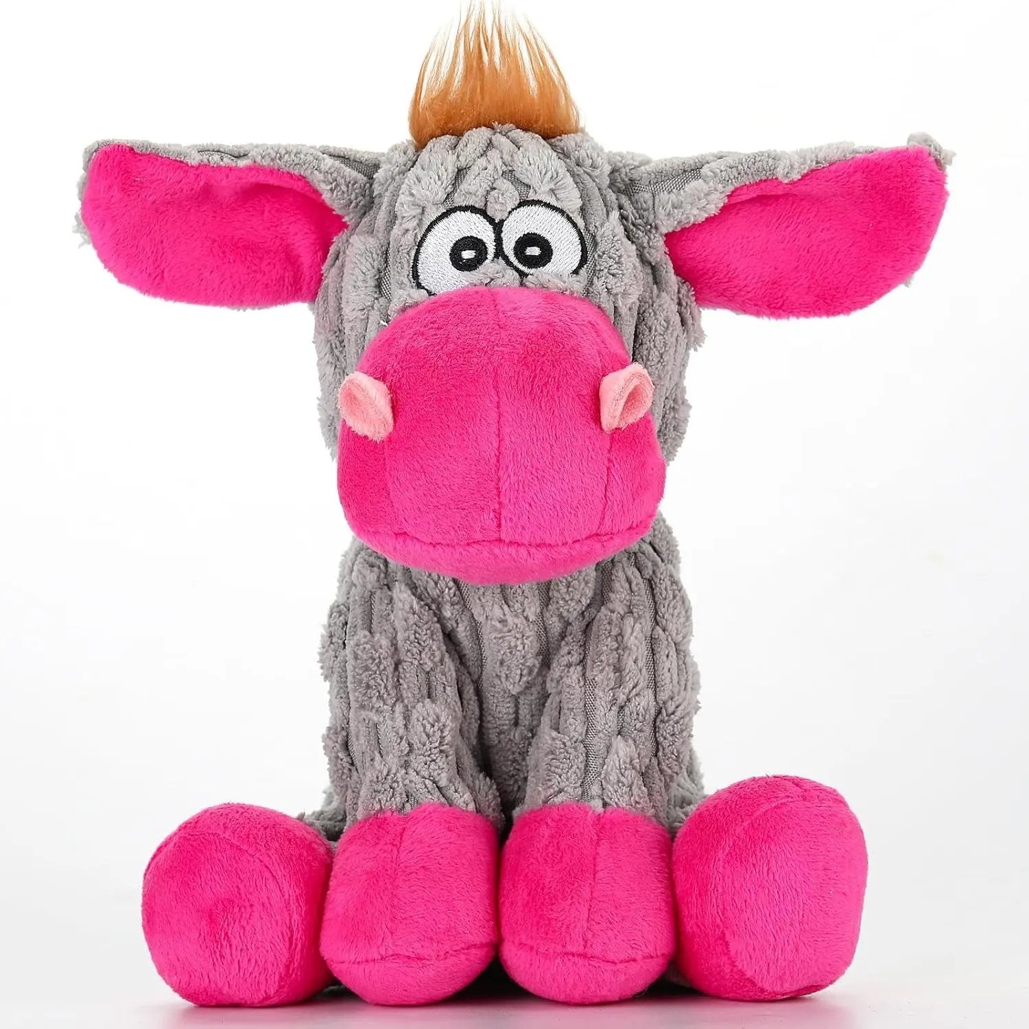 Reindeer Squeaky Christmas Dog Toy with Crinkle, Plush Chew Toy for All Dogs Gray Pink