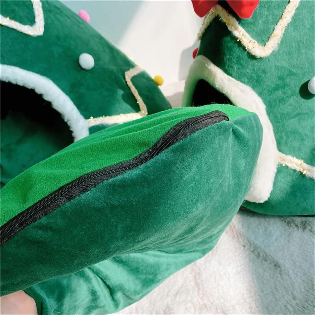 Christmas Tree Cat Cave Bed with Cushion, Cozy Indoor Pet House S/M/L