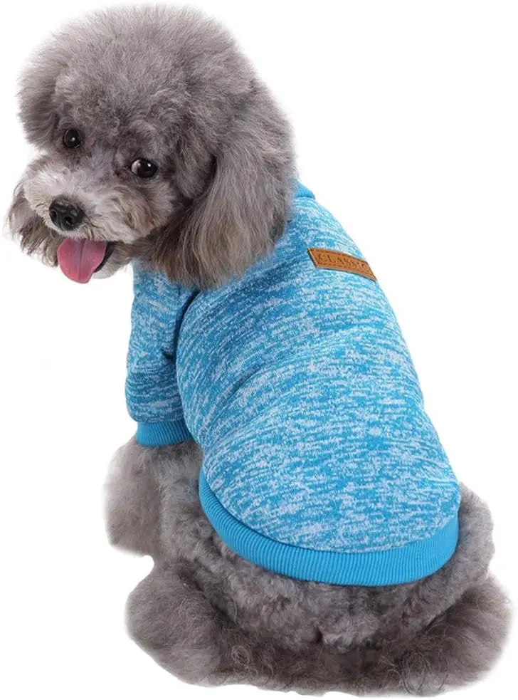 Classic Knit Dog Sweater – Warm Winter Soft Sweater for Small Dogs & Cats XXS–XL Light Blue