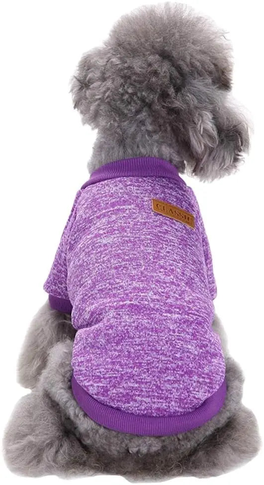 Classic Knit Dog Sweater – Warm Winter Soft Sweater for Small Dogs & Cats XXS–XL Purple