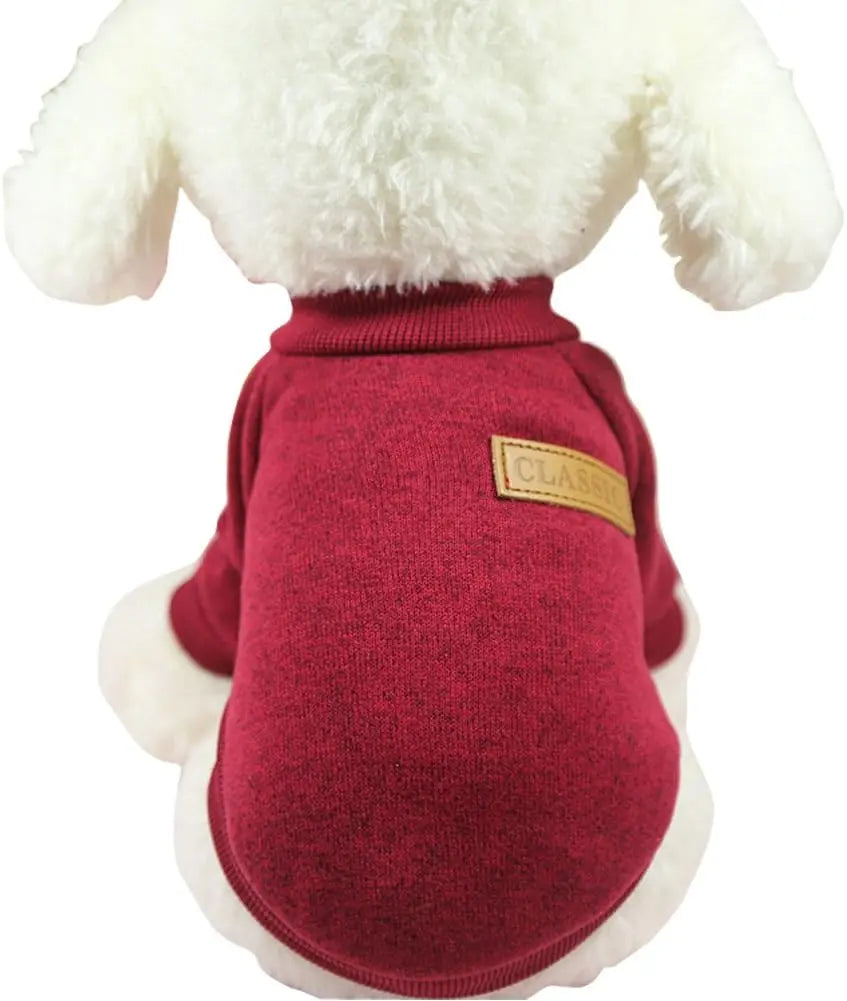 Classic Knit Dog Sweater – Warm Winter Soft Sweater for Small Dogs & Cats XXS–XL Wine Red Medium