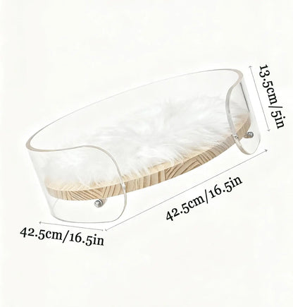 Clear Acrylic Cat Bed with Wooden Base | Modern Living Suite Pet Furniture