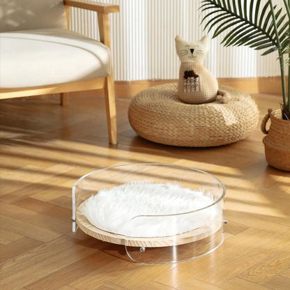 Clear Acrylic Cat Bed with Wooden Base | Modern Living Suite Pet Furniture