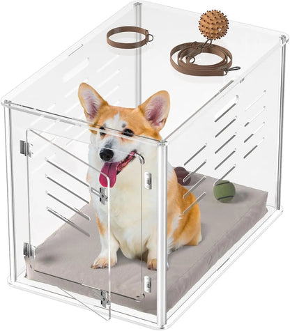 Clear Acrylic Dog Crate Furniture | Lockable Ventilated End Table (Small Pets)