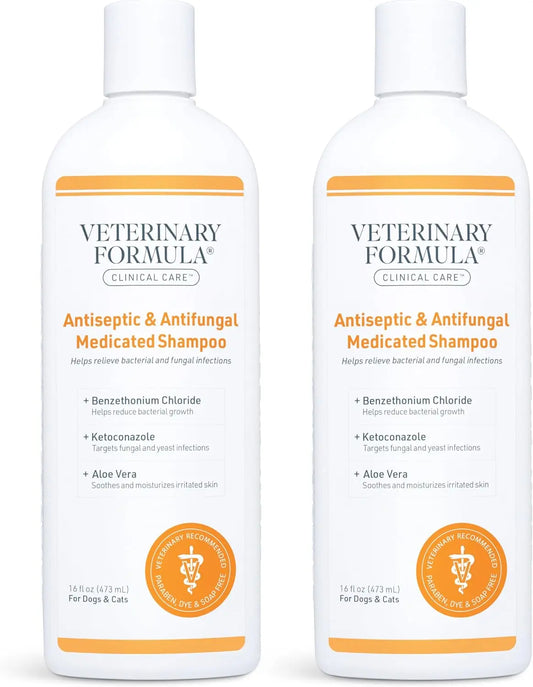 Clinical Care Antiseptic & Antifungal Medicated Shampoo for Dogs & Cats, 16 oz Shampoo (2-Pack)