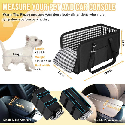 Console Dog Car Seat for Small Dogs, Anti-Slip Booster with Safety Strap