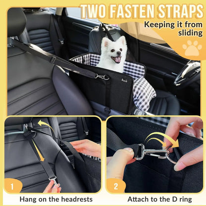 Console Dog Car Seat for Small Dogs, Anti-Slip Booster with Safety Strap