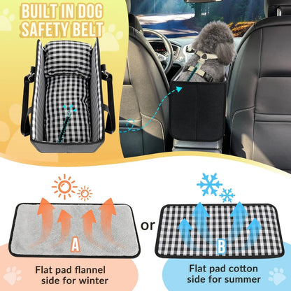 Console Dog Car Seat for Small Dogs, Anti-Slip Booster with Safety Strap