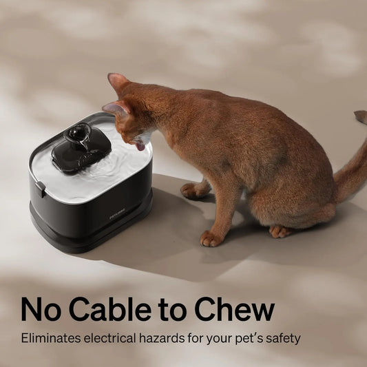 Cordless Cat Water Fountain, Battery Operated, BPA-Free with Stainless Steel Tray, Easy Clean Pet Drinking Fountain
