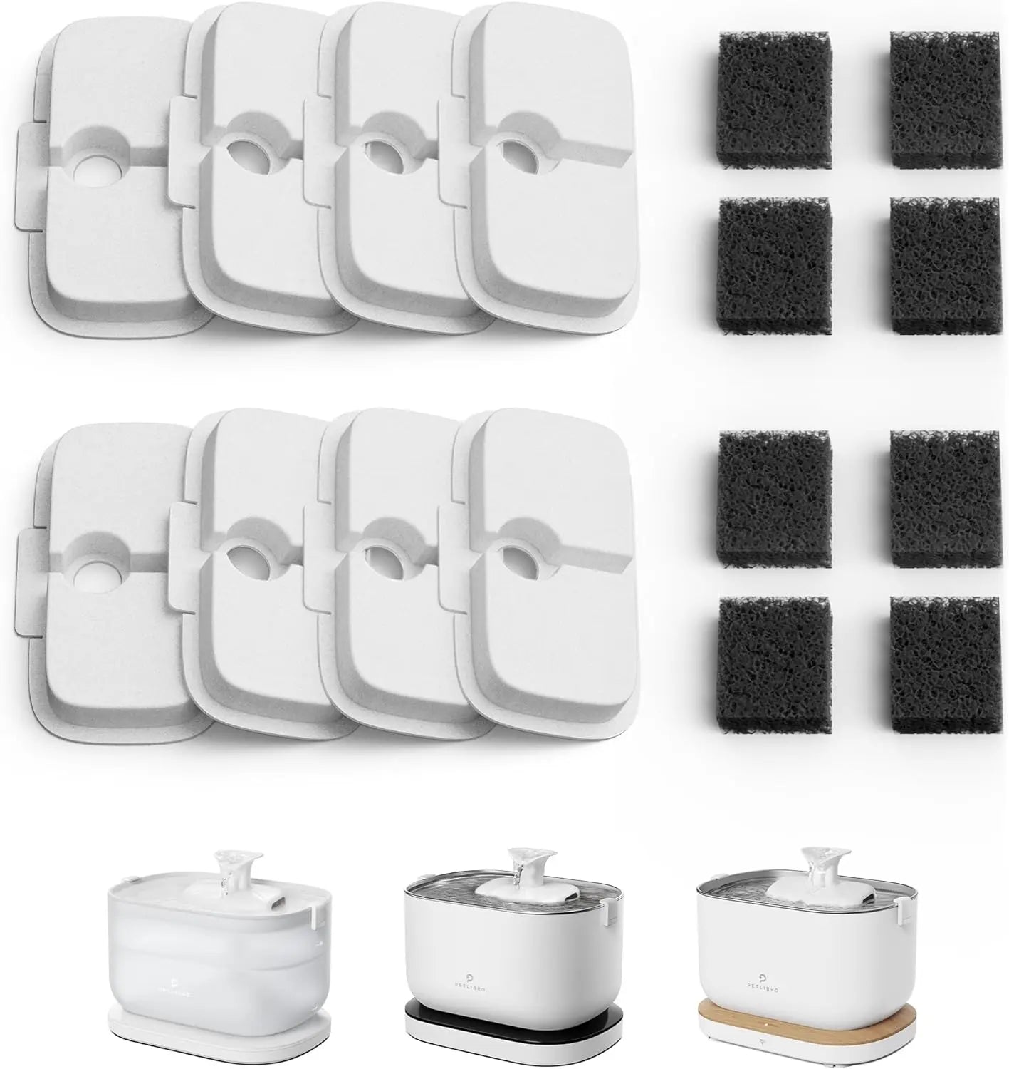 Cordless Cat Water Fountain, Battery Operated, BPA-Free with Stainless Steel Tray, Easy Clean Pet Drinking Fountain White 8 Filters