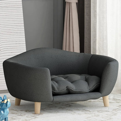 Corduroy Elevated Dog Sofa Bed with Wood Legs | Modern Living Suite Dark Gray