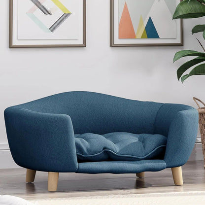 Corduroy Elevated Dog Sofa Bed with Wood Legs | Modern Living Suite Navy Blue
