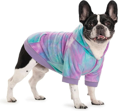 Cozy Dog Hoodie – Fleece Sweatshirt with Pockets for Small Dogs & Cats (XS-XXL) Purple +Green