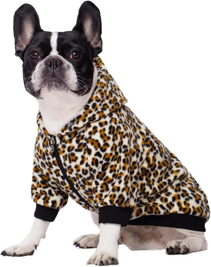 Cozy Dog Hoodie – Fleece Sweatshirt with Pockets for Small Dogs & Cats (XS-XXL) Leopard S