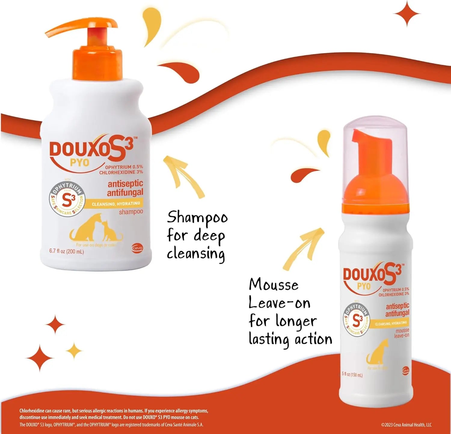 DOUXO S3 PYO Combo Set – Antibacterial Dog Shampoo & Mousse, 2-Pack