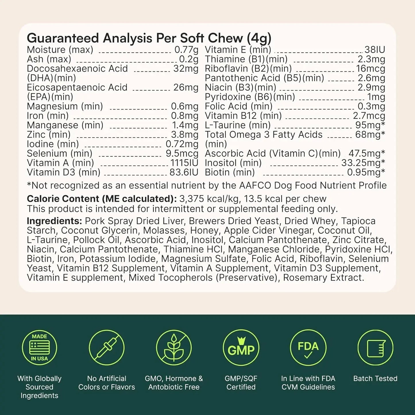 Daily Dog Multivitamin Soft Chews Joint Skin Immune Omega 3 Supplement 30Ct