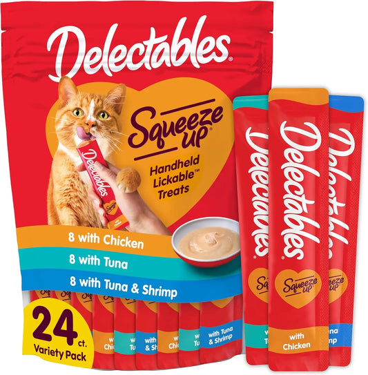 Delectables Squeeze Up Cat Treats Variety Pack, Creamy Puree Tubes 0.5 Ounce (Pack Of 24)