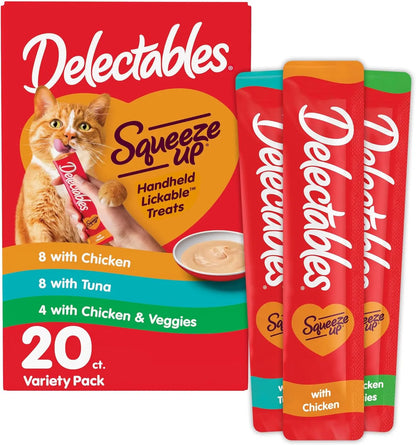 Delectables Squeeze Up Cat Treats Variety Pack, Creamy Puree Tubes 0.5 Ounce (Pack Of 20)
