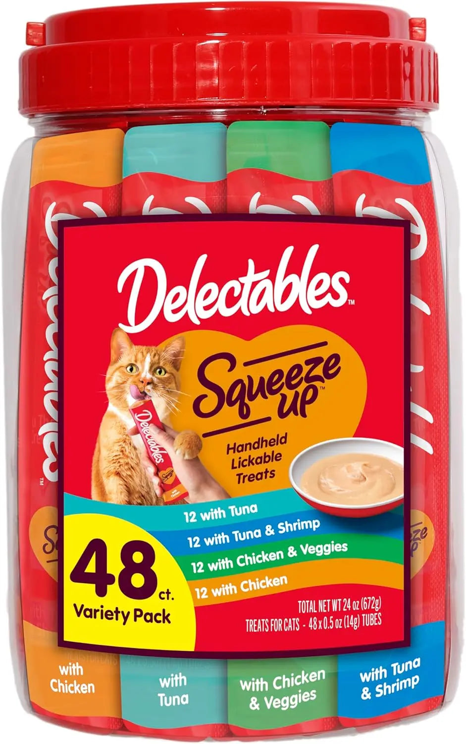 Delectables Squeeze Up Cat Treats Variety Pack, Creamy Puree Tubes 0.5 Ounce (Pack Of 48)