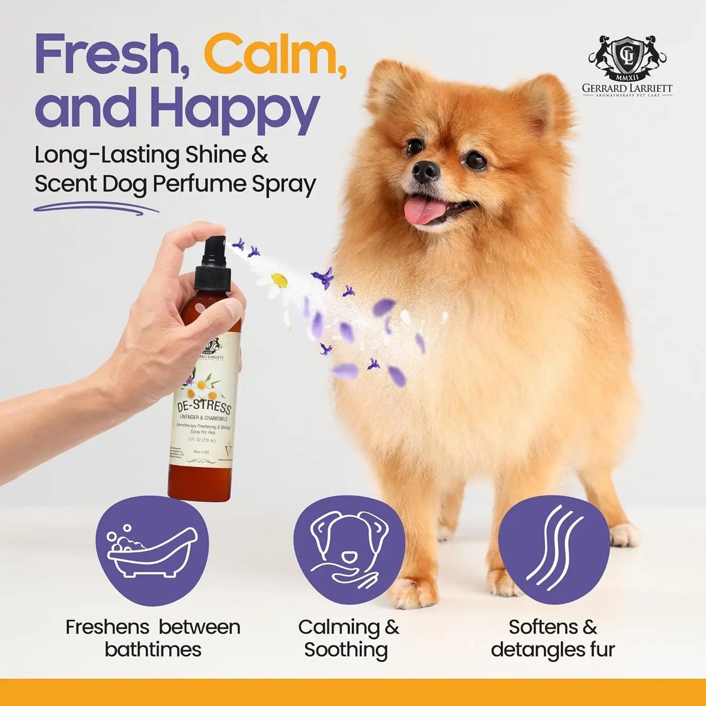 Destress Chamomile & Lavender Dog & Cat Perfume Spray 8oz – Calming Deodorizer