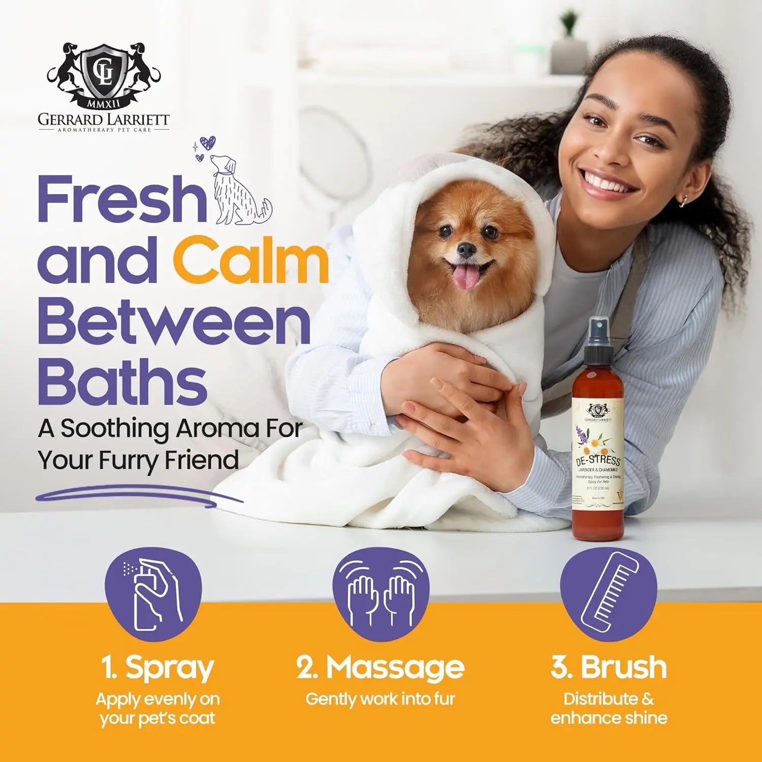 Destress Chamomile & Lavender Dog & Cat Perfume Spray 8oz – Calming Deodorizer