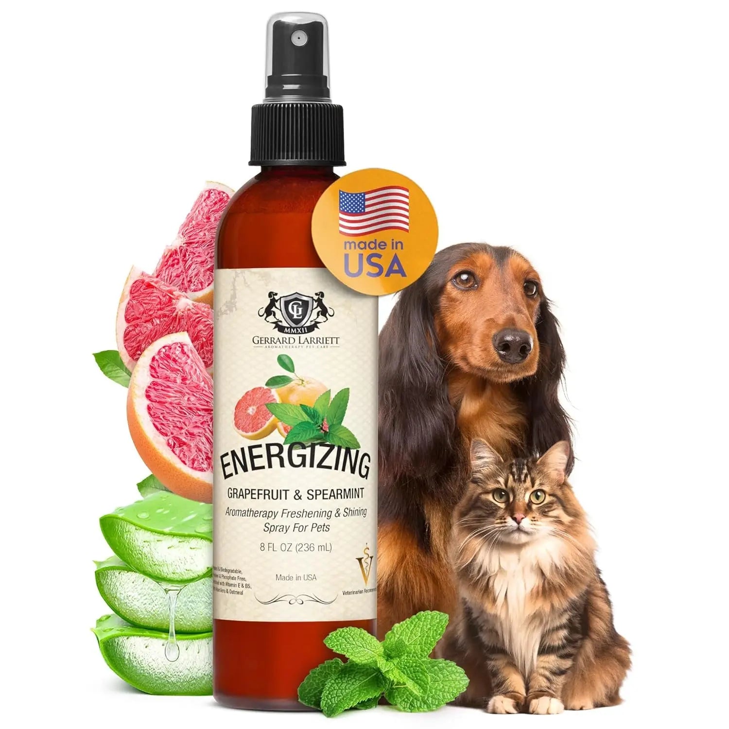 Destress Chamomile & Lavender Dog & Cat Perfume Spray 8oz – Calming Deodorizer Energizing Grapefruit Spearmint