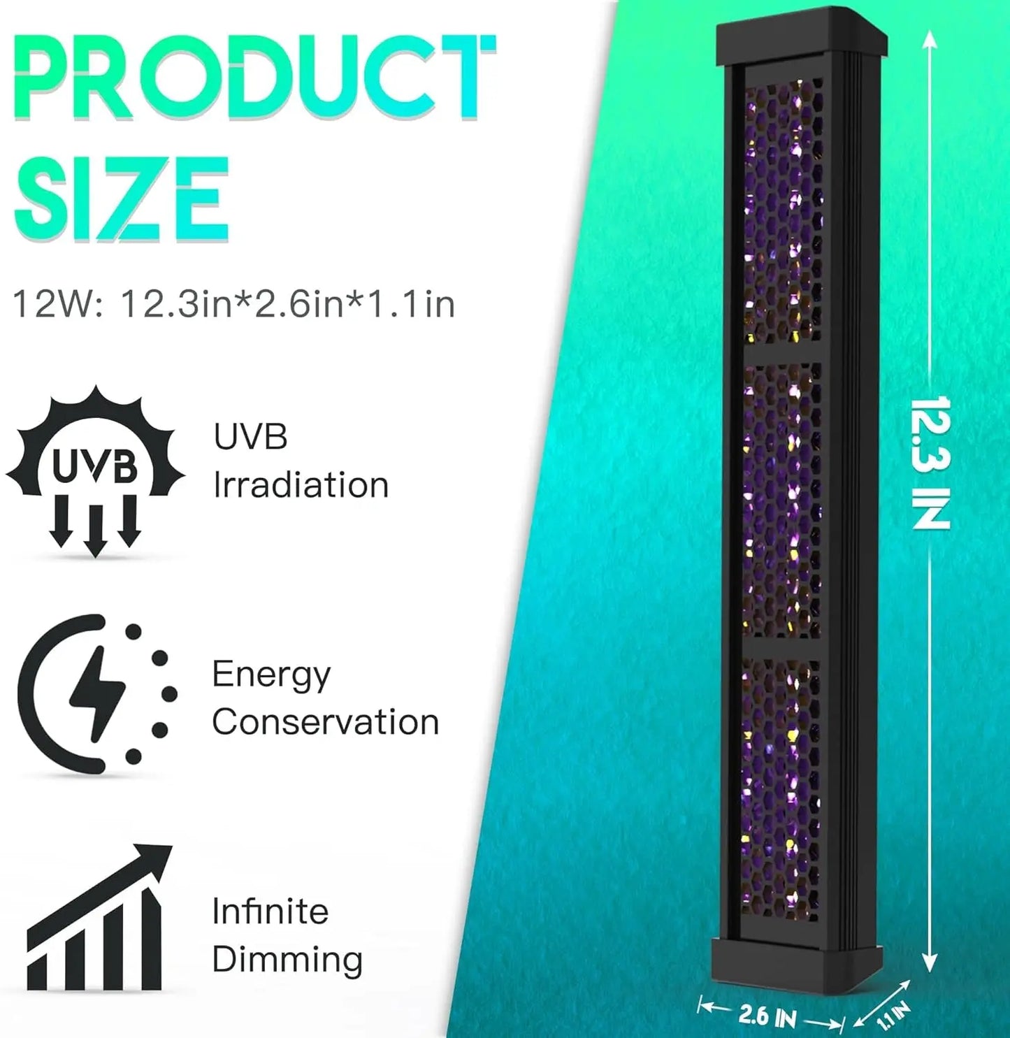 Dimmable LED Reptile UVB Lamp – 12W Long-Life Light w/ Timer & Cycles