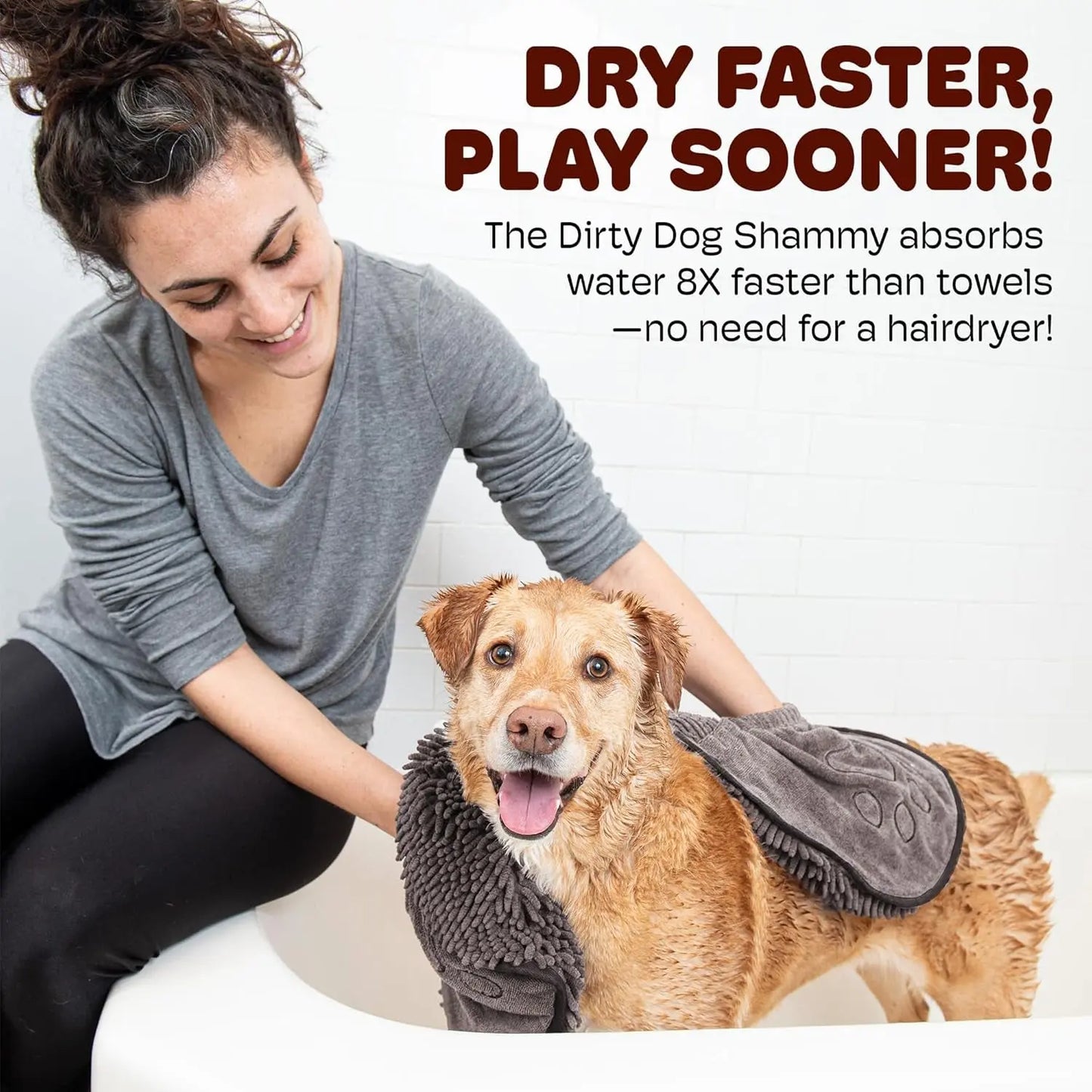 Dirty Dog Shammy Microfiber Pet Towel – Fast Drying, Super Absorbent, Washable