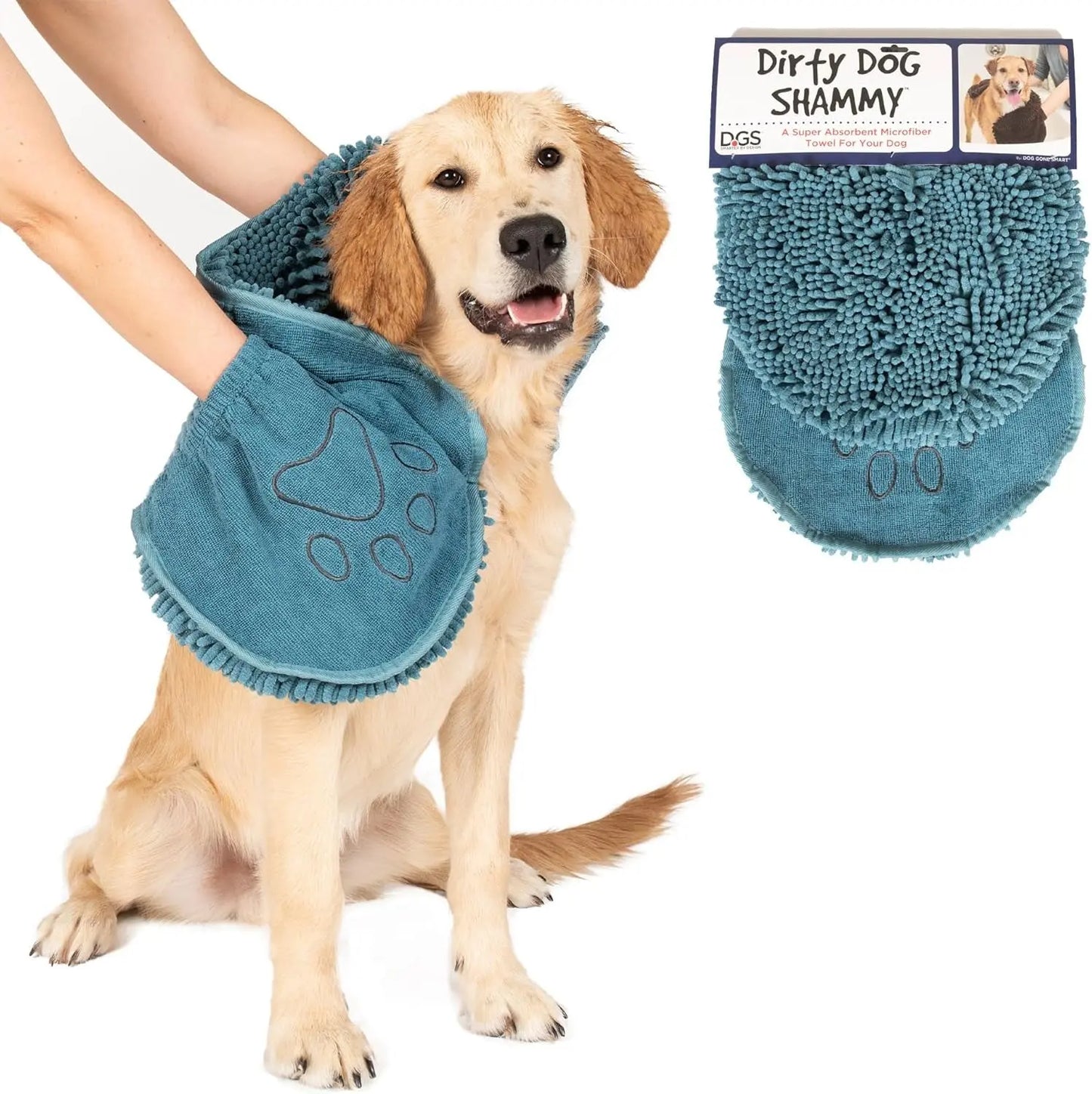 Dirty Dog Shammy Microfiber Pet Towel – Fast Drying, Super Absorbent, Washable Pacific Blue