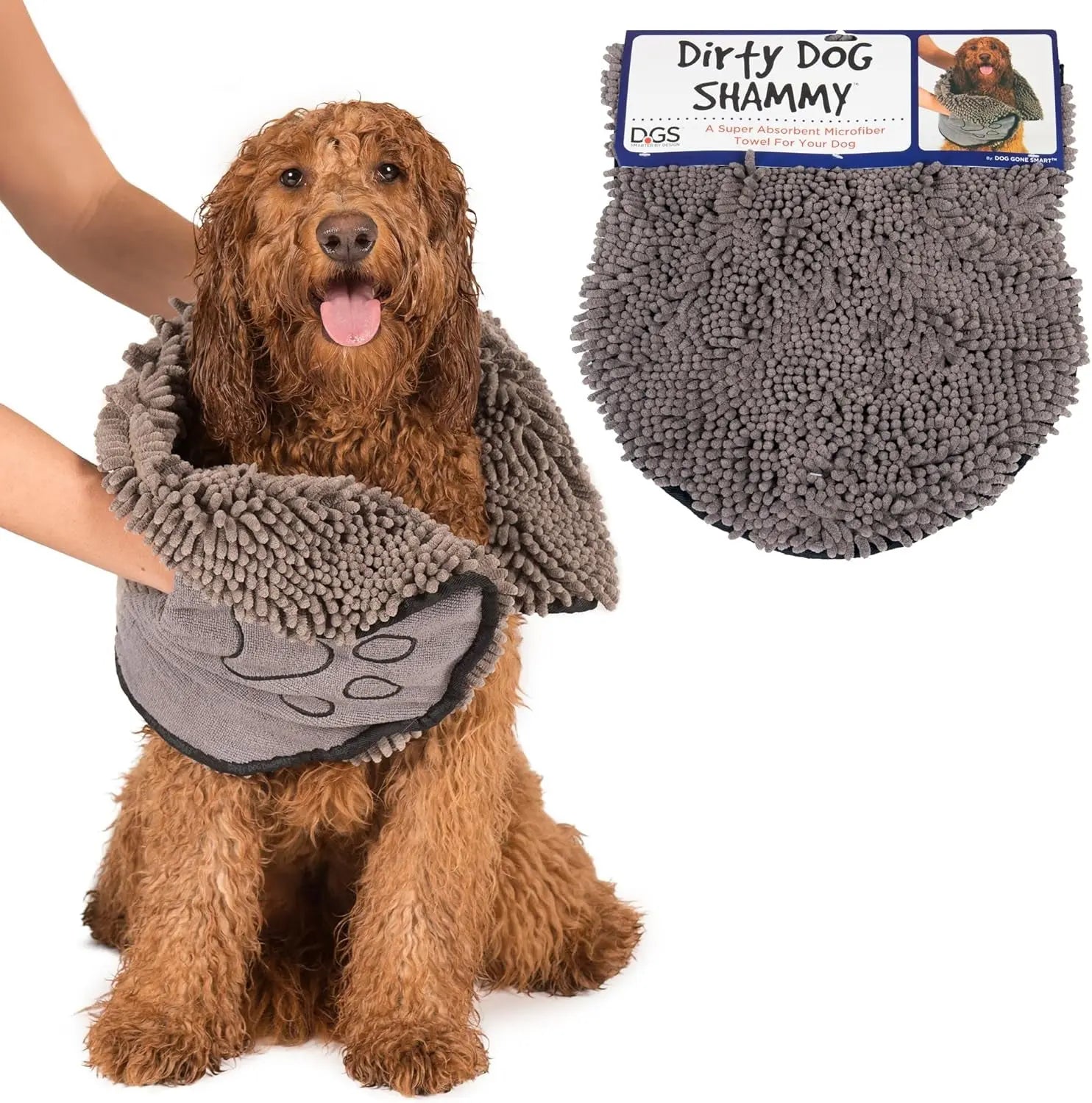 Dirty Dog Shammy Microfiber Pet Towel – Fast Drying, Super Absorbent, Washable Grey