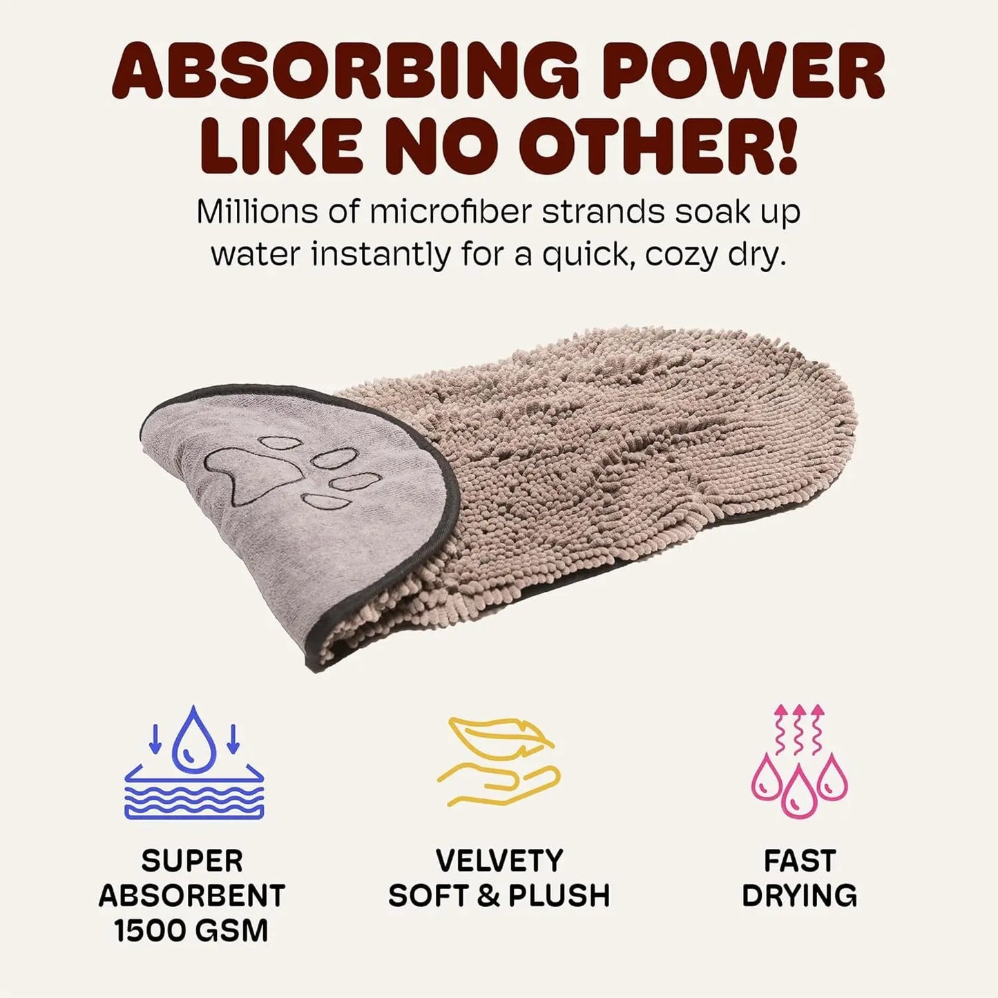 Dirty Dog Shammy Microfiber Pet Towel – Fast Drying, Super Absorbent, Washable