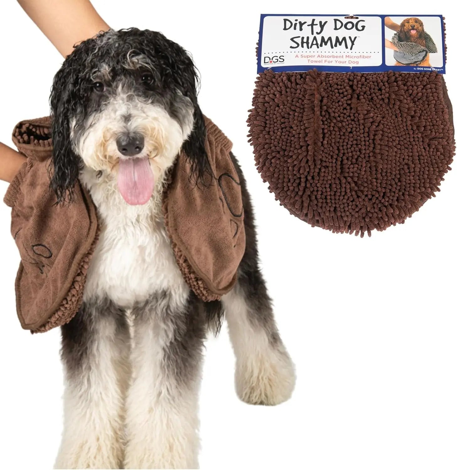 Dirty Dog Shammy Microfiber Pet Towel – Fast Drying, Super Absorbent, Washable Brown