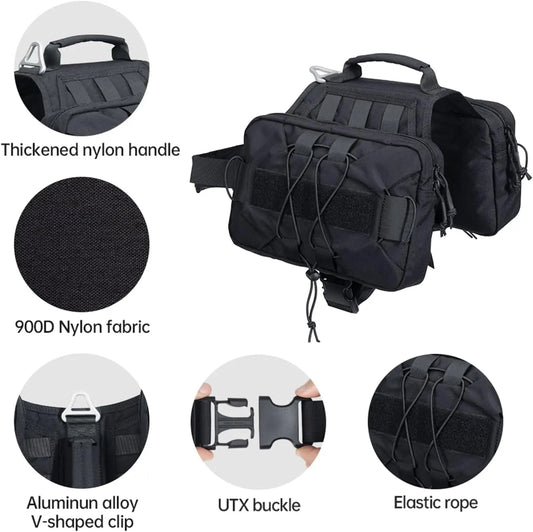 Dog Backpack Tactical Saddle Bag 900D Nylon Hiking Camping Pack Large Dogs