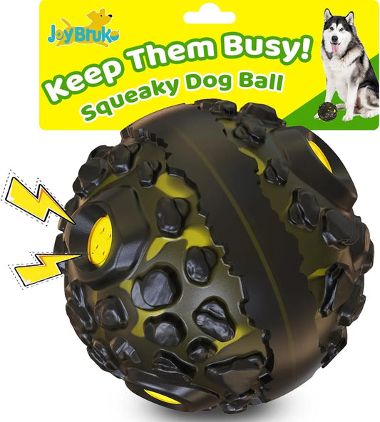 Giggle Dog Ball Toy for Aggressive Chewers Interactive Squeaky Rubber Ball Black Yellow