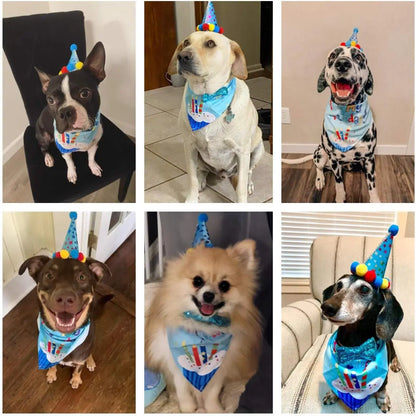 Dog Birthday Bandana, Party Hat & Bow Tie Set for Small- Large Dogs