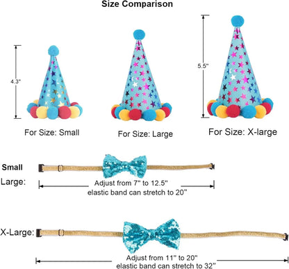 Dog Birthday Bandana, Party Hat & Bow Tie Set for Small- Large Dogs