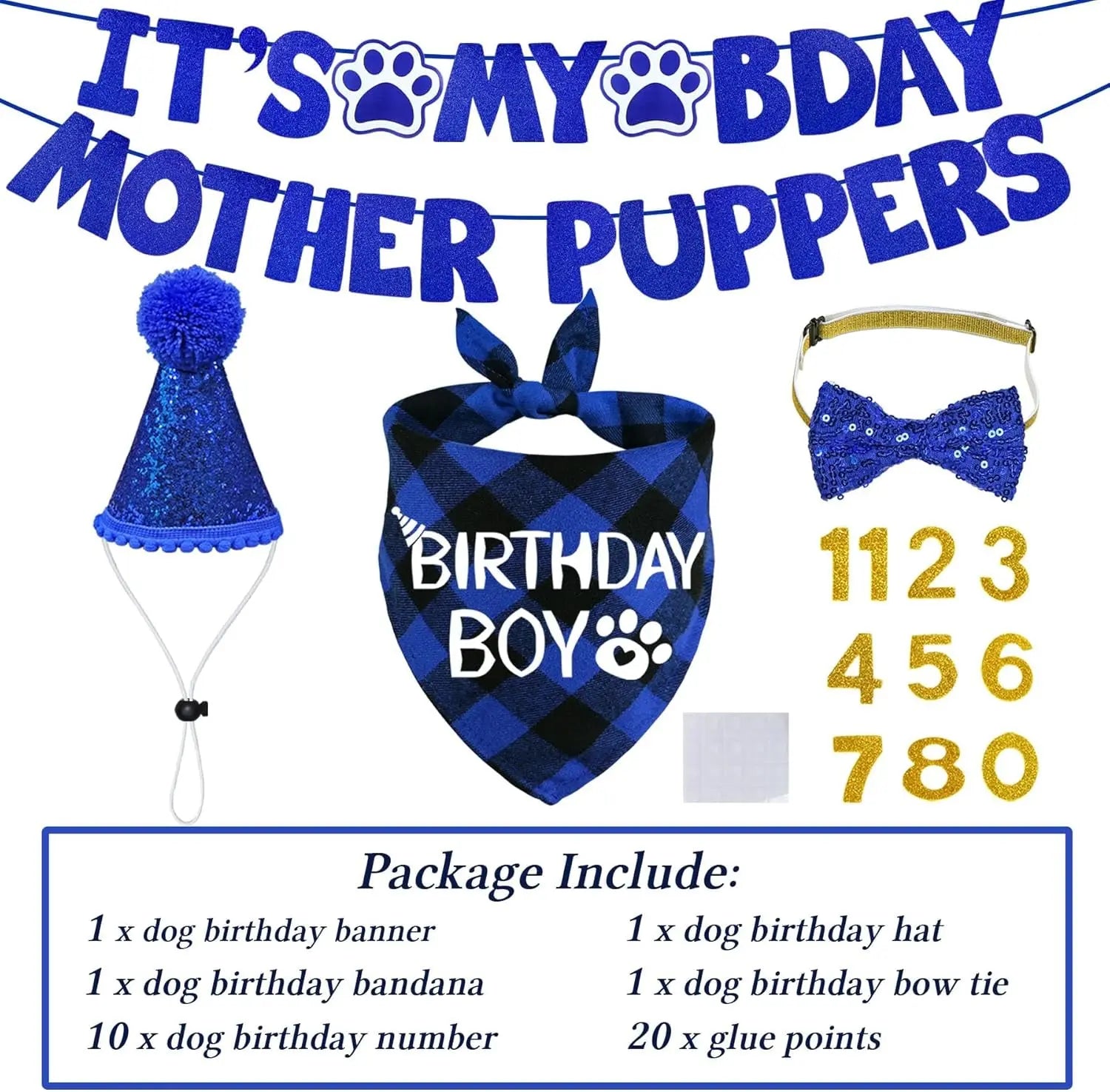 Dog Birthday Decorations Set Hat Bandana Bow Tie Banner Multi Size