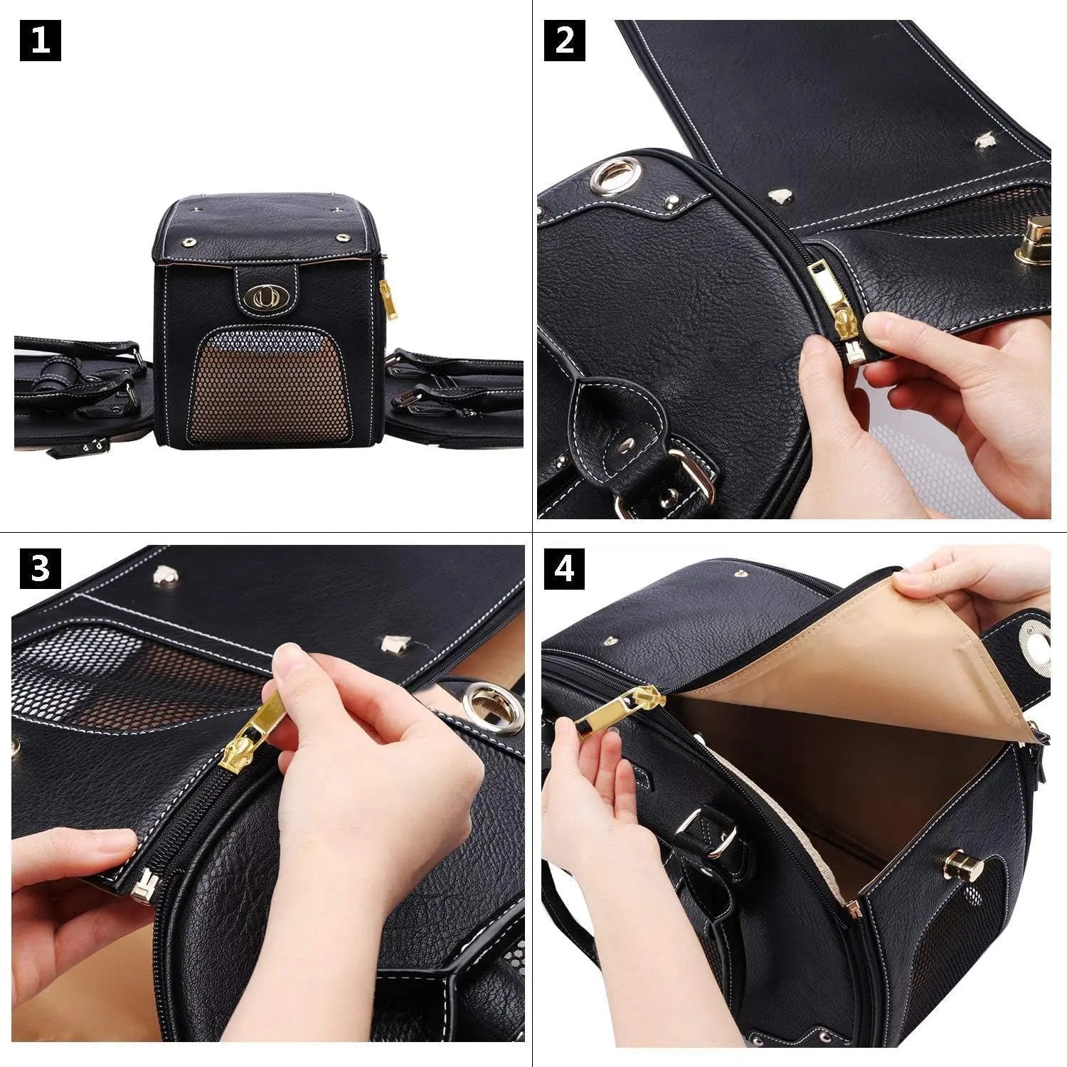 Dog Carrier Purse – Waterproof PU Leather Pet Travel Bag with Roof, for Small Dogs & Cats