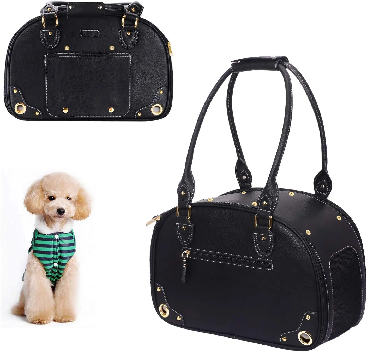 Dog Carrier Purse – Waterproof PU Leather Pet Travel Bag with Roof, for Small Dogs & Cats
